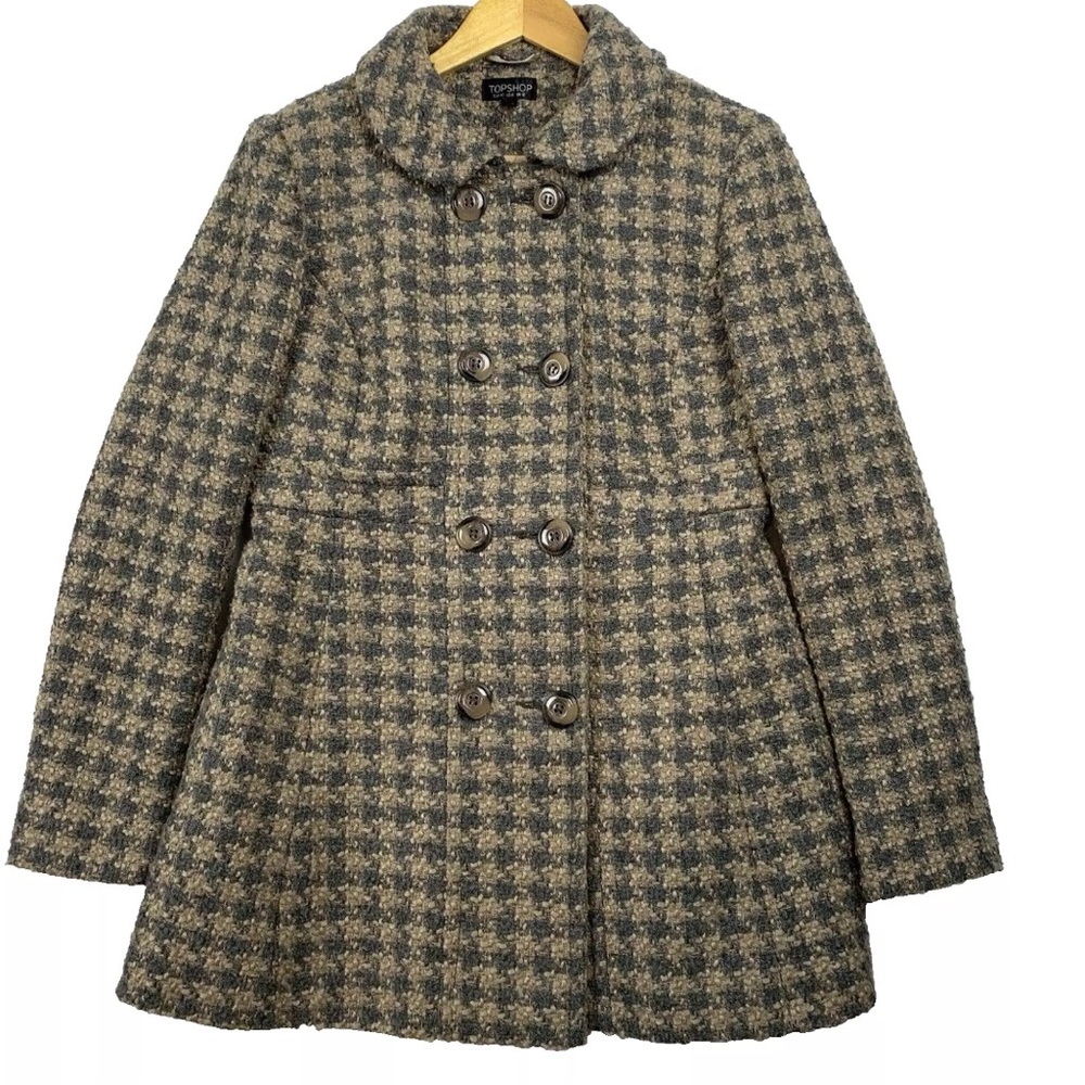 Topshop Blue Gold Houndstooth Women's Coat